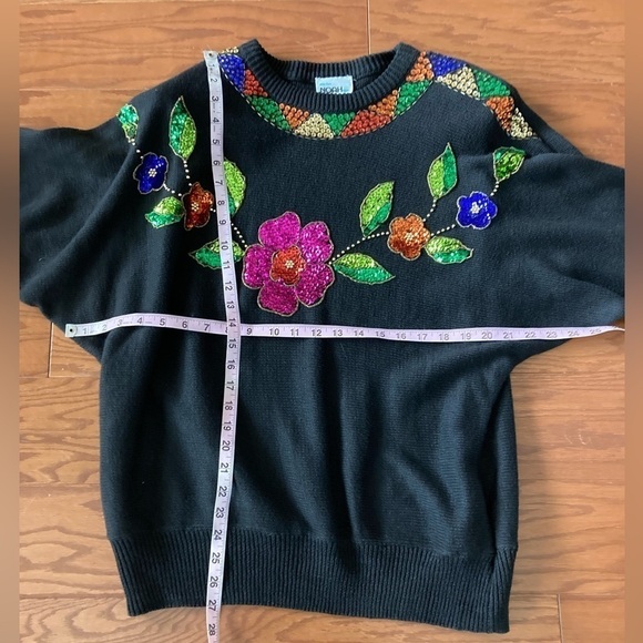 Mister Noah 20W Sequined Sweater Pullover Floral Flowers 90s Knit - Picture 12 of 13